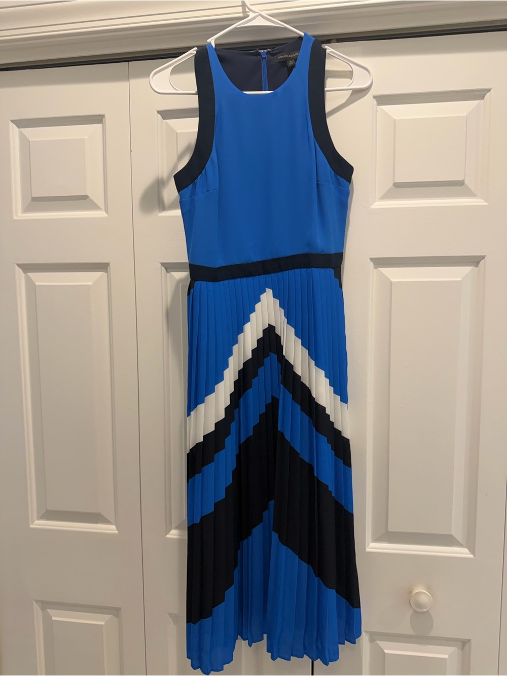 Blue Colorblock Pleated Midi Dress Banana Republic